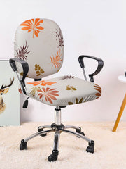 Stretchable Elastic Floral Printed Office Chair Cover Pack of 1- Cream