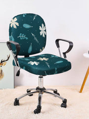 Stretchable Elastic Floral Printed Office Chair Cover Pack of 1- Teal