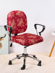 Stretchable Elastic Ethnic Printed Office Chair Cover Pack of 1- Red