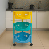 Cortina 3-Layer triangle Multipurpose Utility Rack, Fruit & Vegetable Basket Trolley with Wheels | Kitchen, Pantry, Bathroom Organizer & Toy Storage Rack for Home (Multicolour)