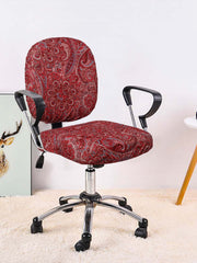 Stretchable Elastic Ethnic Printed Office Chair Cover Pack of 1- Maroon