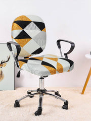 Stretchable Elastic Geometric Printed Office Chair Cover Pack of 1- Yellow