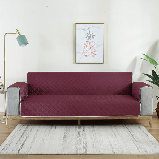 Reversible Quilted Polyester Solid Sofa Cover 3 Seater- Maroon & Grey