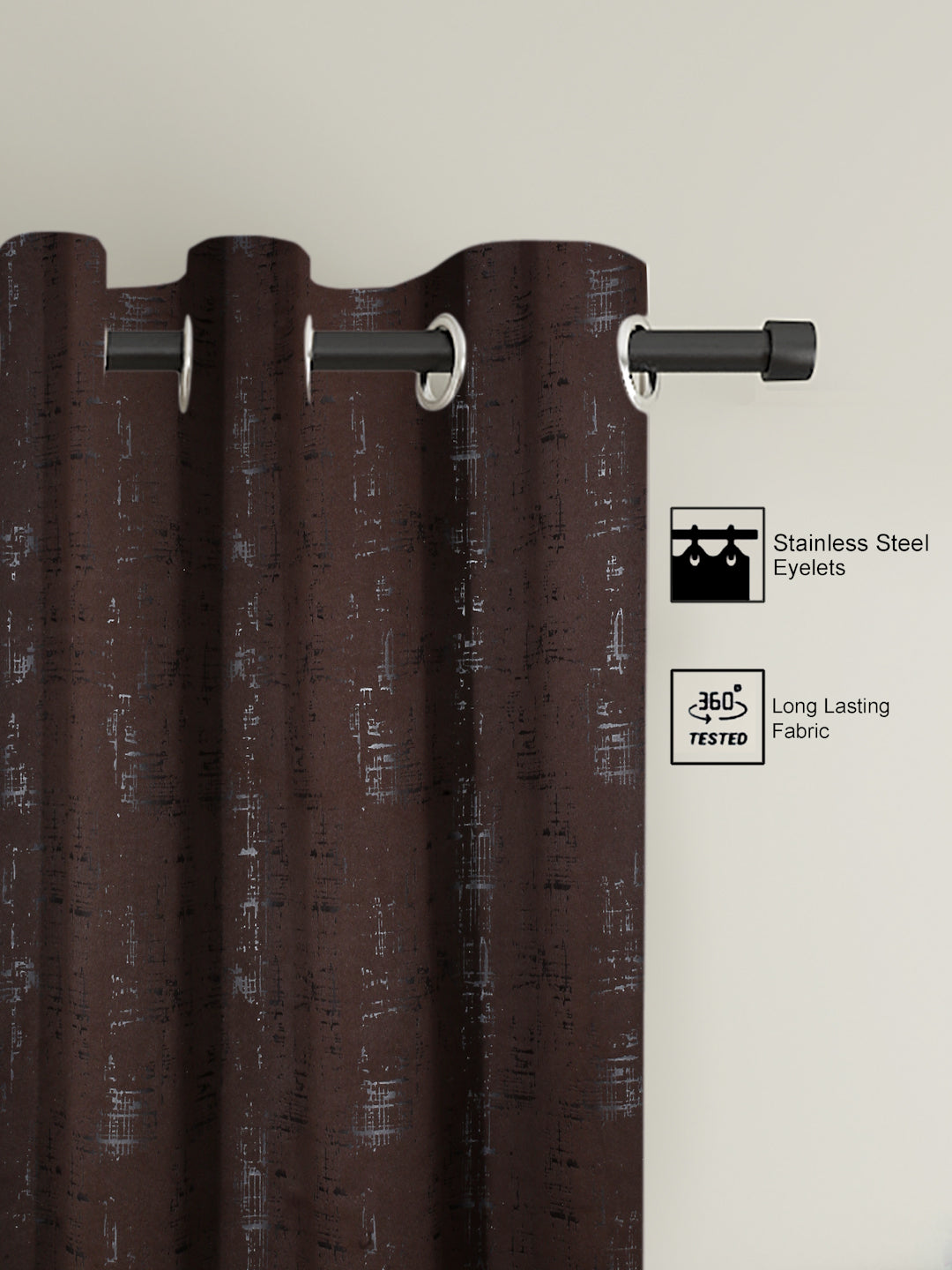 Pack of 2 Polyester Blackout Emboss Window Curtains- Brown