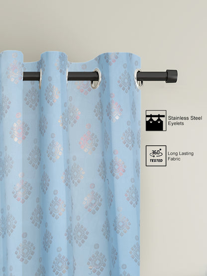 Pack of 2 Polyester Blackout Foil Long Door Curtains- Blue