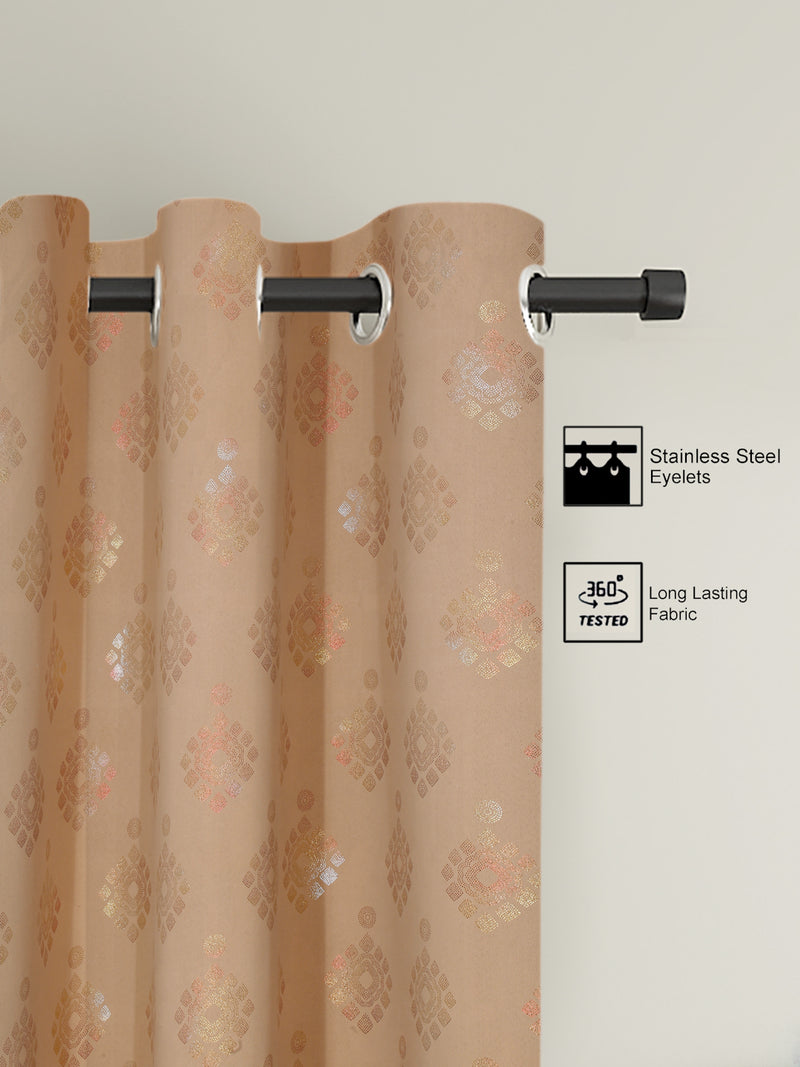 Pack of 2 Polyester Blackout Foil Long Door Curtains- Beige