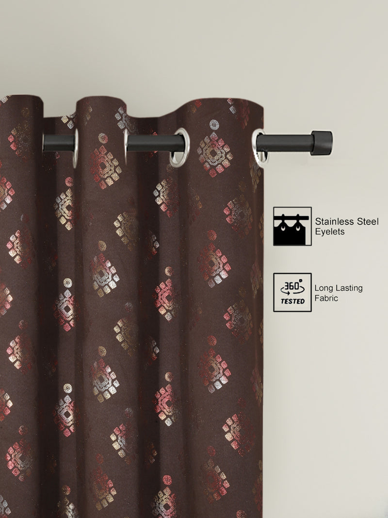 Pack of 2 Polyester Blackout Foil Window Curtains- Brown