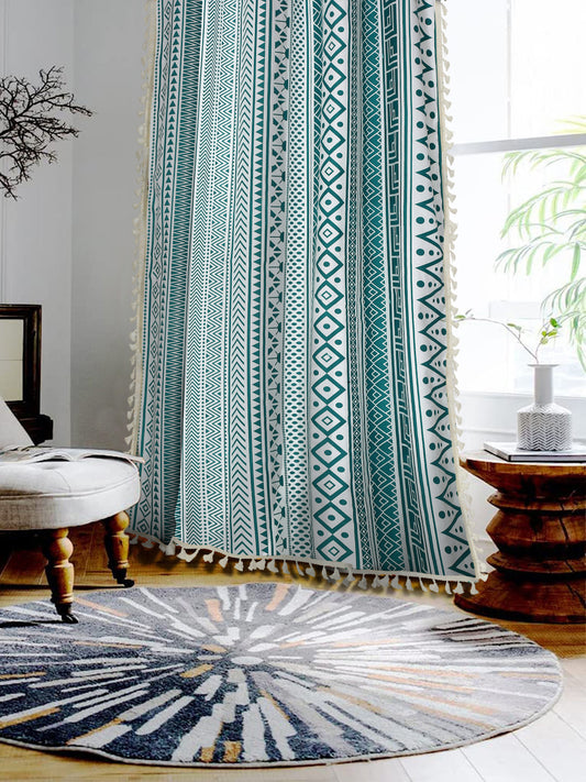 Cotton Printed Boho Light Filtering Curtain with Lace