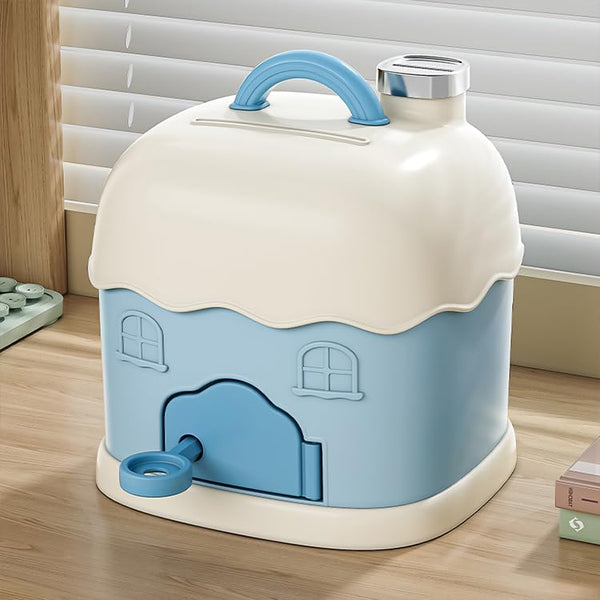 Cortina Cottage House-Shaped Piggy Bank for Kids – Cute ATM-Style Coin Bank, Plastic Coin Saver with Handle & Keys, Money box Gift Item for kids Ages 3+ ( Blue, Pack of 1 )