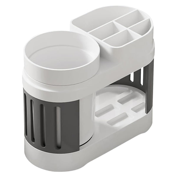 Cortina All-in-One Bathroom Organizer , Toothbrush Holder, Toothpaste Shelf & Rinse Cup Set, Brush Stand | Off-White - Grey , Single Cup