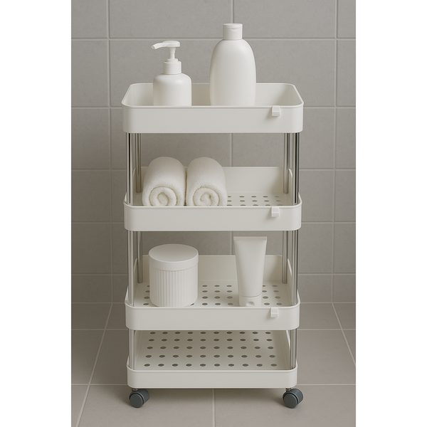 Cortina Heavy Duty Plastic Storage 4 TierShelves for Home Kitchen Garage Bathroom | Multipurpose Tiered Rack Organizer with Wheels | Strong Load-Bearing Modular Storage Unit | 40.5x23x93.5