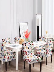 Stretchable Floral Printed Dining Chair Cover Set of 6 - White