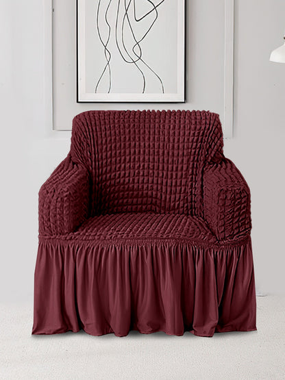 Elastic Stretchable Universal Sofa Cover with Ruffle Skirt 3+1+1 Seater- Maroon