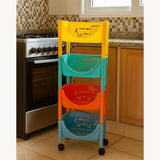 Cortina 4-Layer Multipurpose Utility Rack  Fruit & Vegetable Basket Trolley with Wheels | Kitchen, Pantry, Bathroom Organizer & Toy Storage Rack for Home (Multicolour)