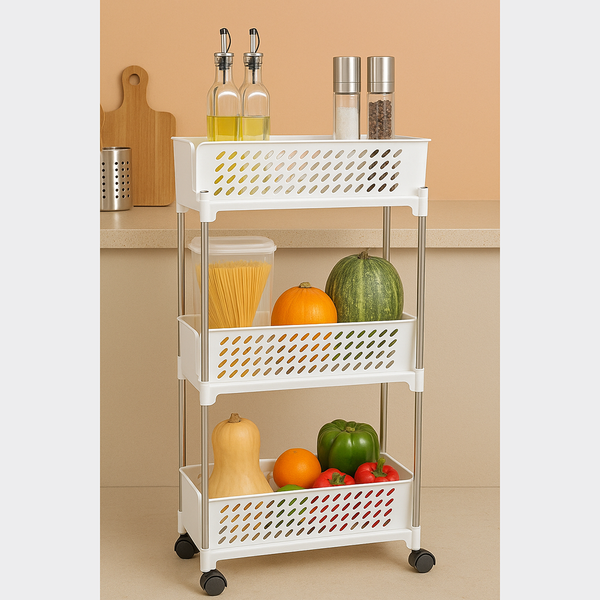 Cortina Heavy Duty Plastic Storage 3 TierShelves for Home Kitchen Garage Bathroom | Multipurpose Tiered Rack Organizer with Wheels | Strong Load-Bearing Modular Storage Unit | 46x18x85.9
