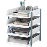 Cortina 4-Tier File Organizer , Premium Polystyrene Desk Rack, Foldable Document Holder with Dividers - Space-Saving Office & Home Paper Storage , Cloth organiser ( Blue)