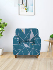 Elastic StretchableUniversal Printed Sofa Cover 1 Seater-Blue