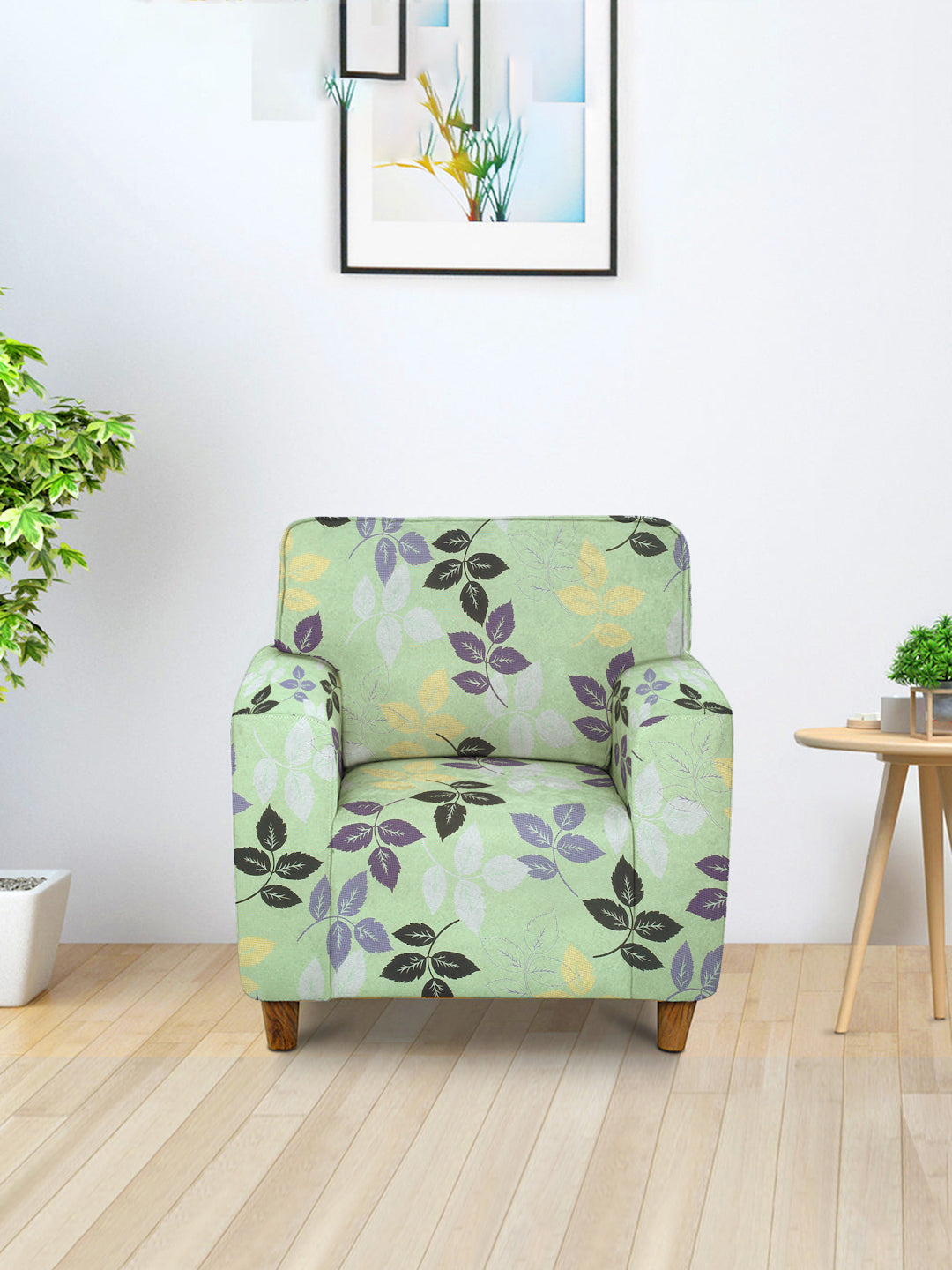 Elastic Stretchable Universal Printed Sofa Cover 1 Seater- Green