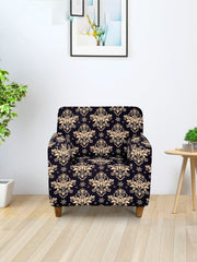 Elastic StretchableUniversal Printed Sofa Cover 1 Seater-Black