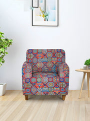 Elastic Stretchable Universal Printed Sofa Cover 1 Seater- Multicolour