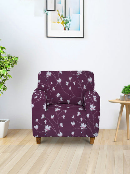 Elastic Stretchable Universal Printed Sofa Cover 1 Seater- Purple