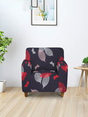 Elastic StretchableUniversal Printed Sofa Cover 1 Seater-Black