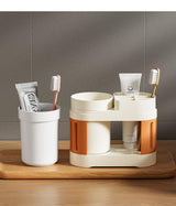 Cortina All-in-One Bathroom Organizer , Toothbrush Holder, Toothpaste Shelf & Rinse Cup Set, Brush Stand | Off-White - Orange , Single Cup