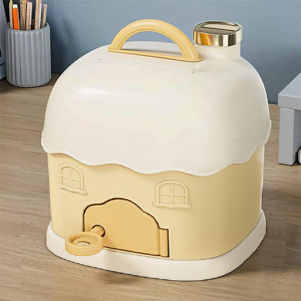 Cortina Cottage House-Shaped Piggy Bank for Kids – Cute ATM-Style Coin Bank, Plastic Coin Saver with Handle & Keys, Money box Gift Item for kids Ages 3+ ( Yellow, Pack of 1 )