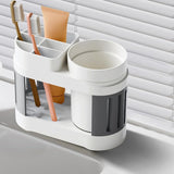 Cortina All-in-One Bathroom Organizer , Toothbrush Holder, Toothpaste Shelf & Rinse Cup Set, Brush Stand | Off-White - Grey , Single Cup