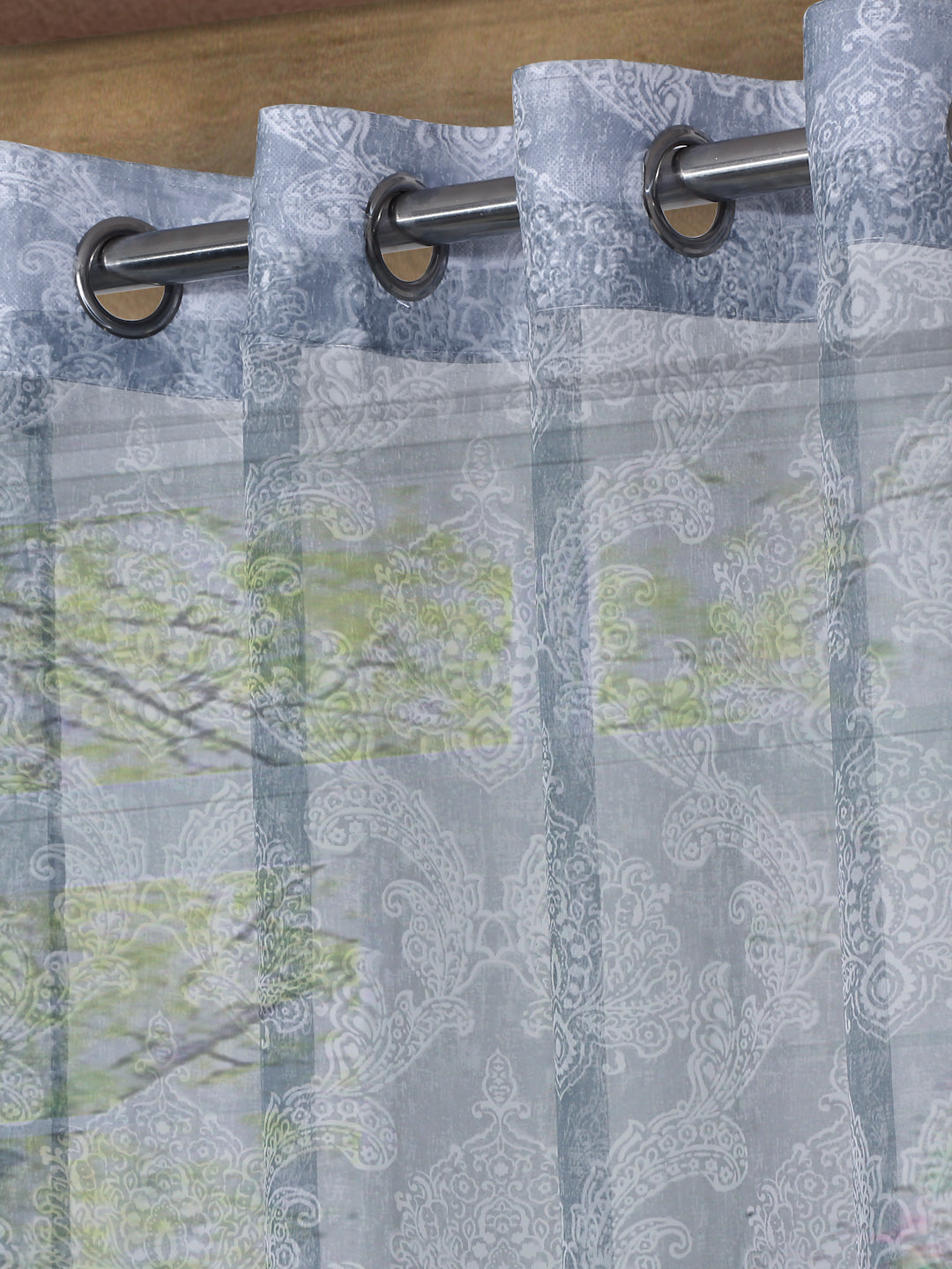 Semi-Transparent Long Door Curtains Set of 4- Grey