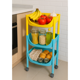 Cortina 3-Layer triangle Multipurpose Utility Rack, Fruit & Vegetable Basket Trolley with Wheels | Kitchen, Pantry, Bathroom Organizer & Toy Storage Rack for Home (Multicolour)