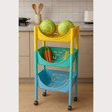 Cortina 3-Layer Multipurpose Utility Rack  Fruit & Vegetable Basket Trolley with Wheels | Kitchen, Pantry, Bathroom Organizer & Toy Storage Rack for Home (Multicolour)