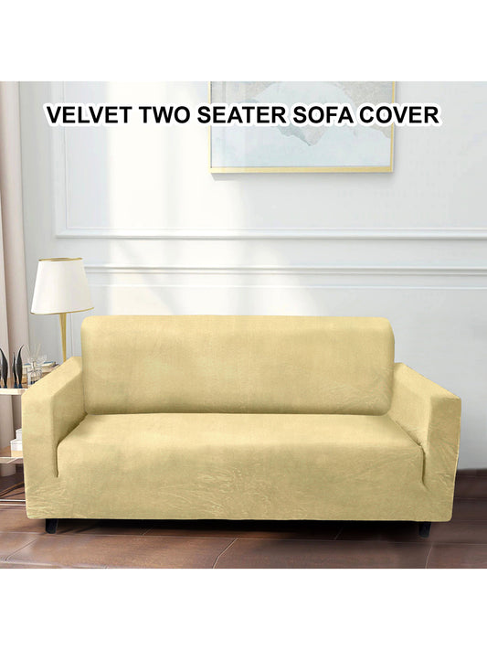 Elastic Stretchable Velvet Sofa Cover 2 Seater- Cream