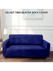 Elastic Stretchable Velvet Sofa Cover 2 Seater-Blue