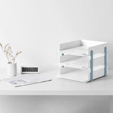 Cortina 3-Tier File Organizer , Premium Polystyrene Desk Rack, Foldable Document Holder with Dividers - Space-Saving Office & Home Paper Storage, Cloth organiser ( Blue)