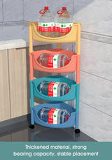 Cortina 4-Layer triangle Multipurpose Utility Rack, Fruit & Vegetable Basket Trolley with Wheels | Kitchen, Pantry, Bathroom Organizer & Toy Storage Rack for Home (Multicolour)