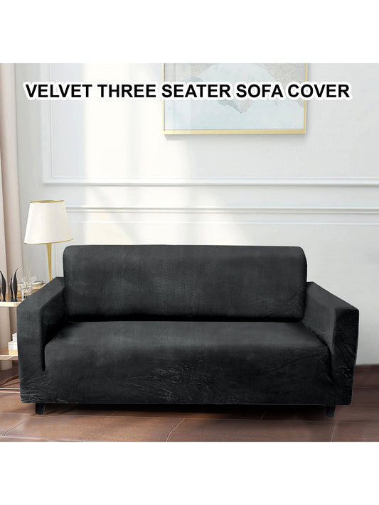 Modern Streachable Velvet Sofa Cover 3 Seater-Black