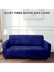 Elastic Stretchable Velvet Sofa Cover 3 Seater-Blue