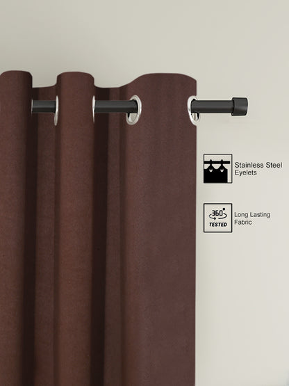 Pack of 2 Polyester Blackout Solid Door Curtains- Brown