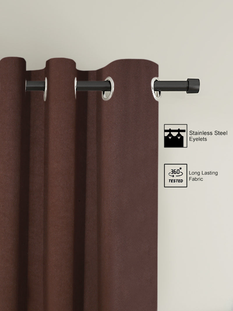 Pack of 2 Polyester Blackout Solid Window Curtains- Brown