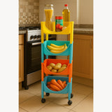 Cortina 4-Layer Multipurpose Utility Rack  Fruit & Vegetable Basket Trolley with Wheels | Kitchen, Pantry, Bathroom Organizer & Toy Storage Rack for Home (Multicolour)