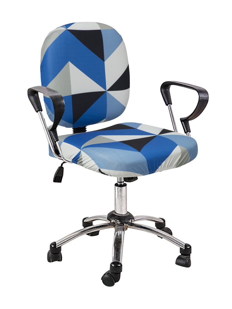 Stretchable Elastic Geometric Printed Office Chair Cover Pack of 1- Blue