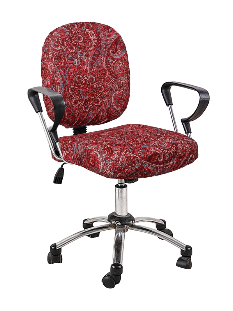 Stretchable Elastic Ethnic Printed Office Chair Cover Pack of 1- Maroon