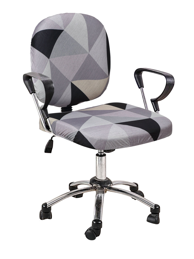 Stretchable Elastic Geometric Printed Office Chair Cover Pack of 1- Grey