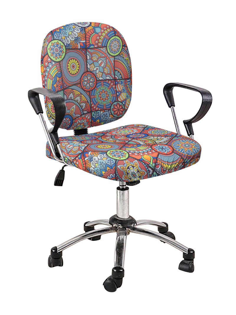 Stretchable Elastic Ethnic Printed Office Chair Cover Pack of 1- Multicolour