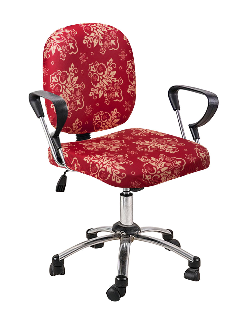 Stretchable Elastic Ethnic Printed Office Chair Cover Pack of 1- Red