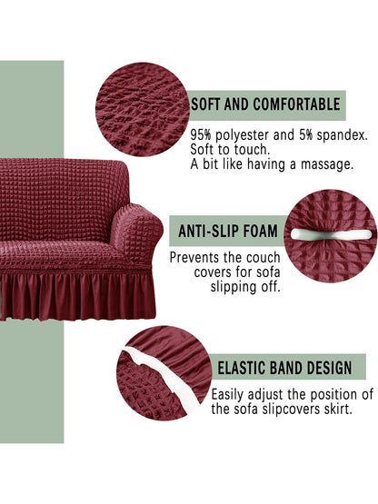 Elastic Stretchable Universal Sofa Cover with Ruffle Skirt 2 Seater- Maroon
