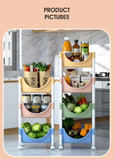 Cortina 3-Layer Multipurpose Utility Rack  Fruit & Vegetable Basket Trolley with Wheels | Kitchen, Pantry, Bathroom Organizer & Toy Storage Rack for Home (Multicolour)