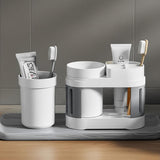 Cortina All-in-One Bathroom Organizer , Toothbrush Holder, Toothpaste Shelf & Rinse Cup Set, Brush Stand | Off-White - Grey , Single Cup