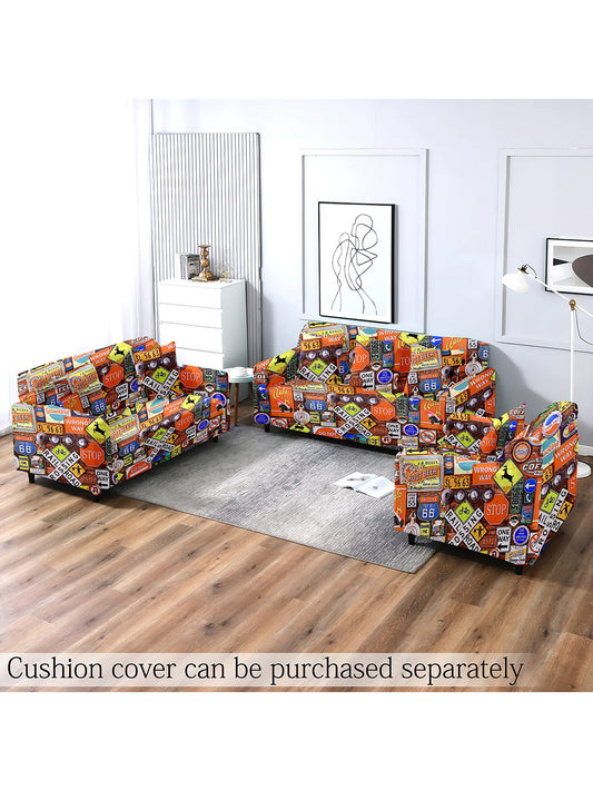 Polyester Stretchable Digital Printed Sofa Cover 3+1+1 Seater- Multicolour